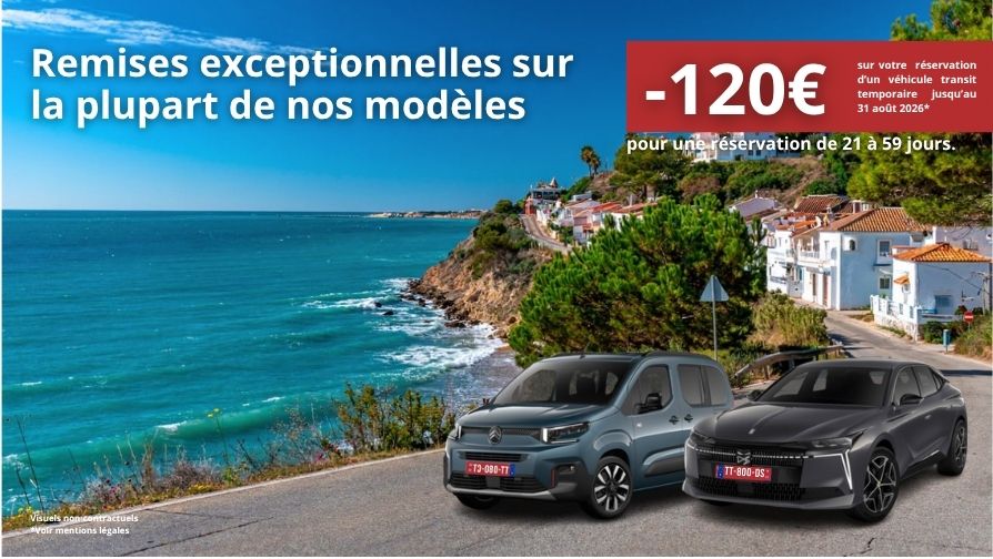 Remises exceptionnelles pour une réservation de 21 à 59 jours.